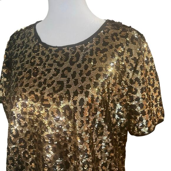 Michael Kors | Sequin Top | Boxy, Cropped Fit | Gold, Black | Leopard Print | XL - Picture 3 of 9